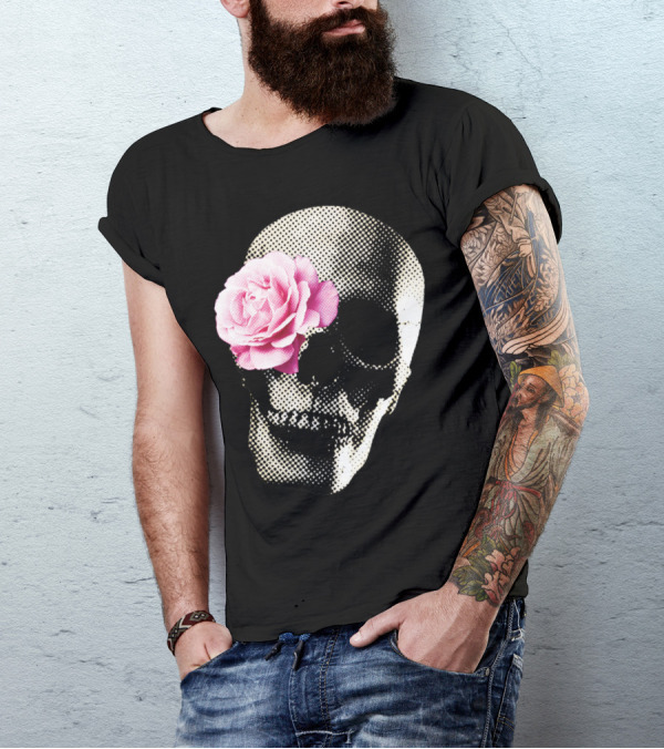 Flower Skull Rose Monochrome Aesthetic T-Shirt