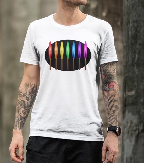 Rainbow Matches Colorful Sticks Spectrum Flame Quartet T-Shirt