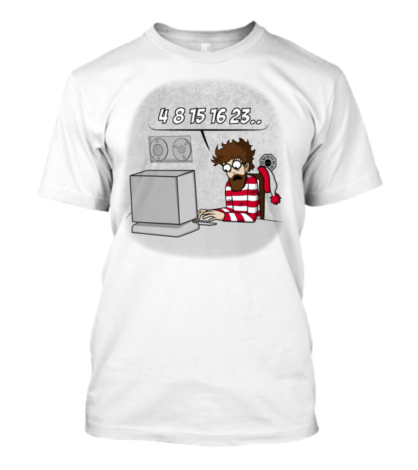 4 8 15 16 23 Lost Man At Computer T-Shirt