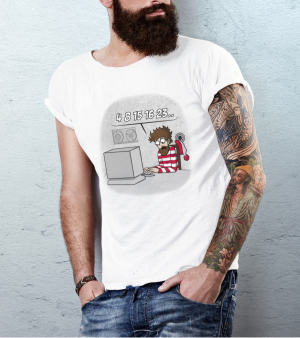 4 8 15 16 23 Lost Man At Computer T-Shirt