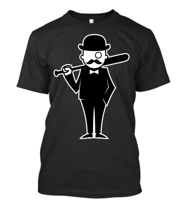 Hipster Dangerous Monocle Gentleman With Bat T-Shirt
