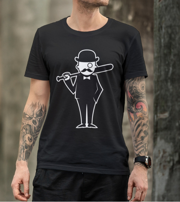 Hipster Dangerous Monocle Gentleman With Bat T-Shirt