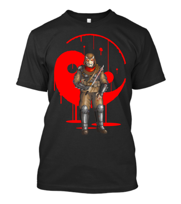 Demon Of The Night Red Horror Warrior With Sword Black And Red Yin Yang T-Shirt