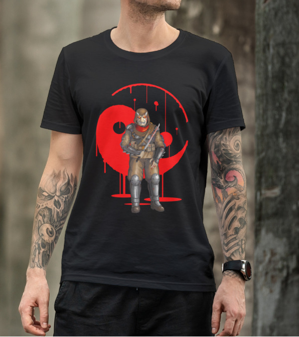 Demon Of The Night Red Horror Warrior With Sword Black And Red Yin Yang T-Shirt