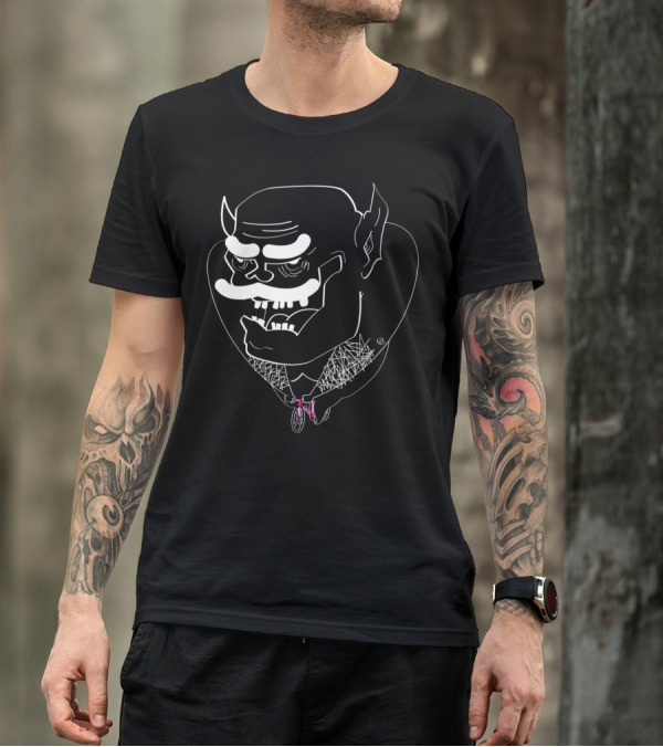Demon On Fixie Bicycle Silhouette Drawing T-Shirt