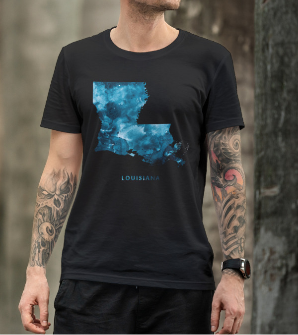 Louisiana Map Blue Watercolor T-Shirt