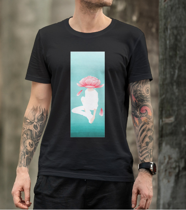 Flowerboy Head In Bloom Peony On Teal T-Shirt