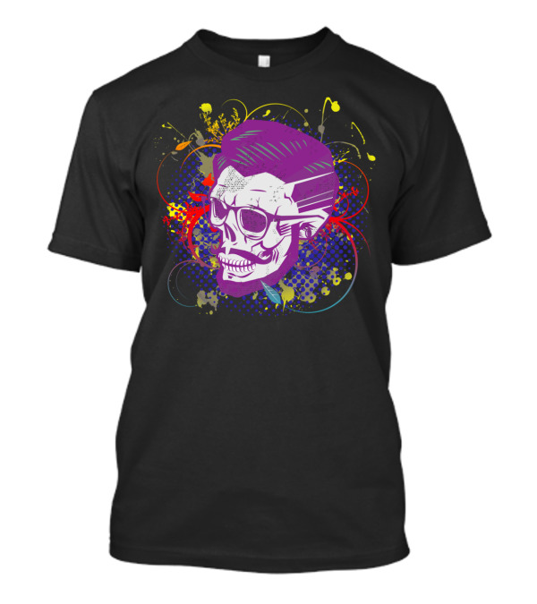 Hipster Skull Pal With Vibrant Pop Art Style And Colorful Splash Elements T-Shirt