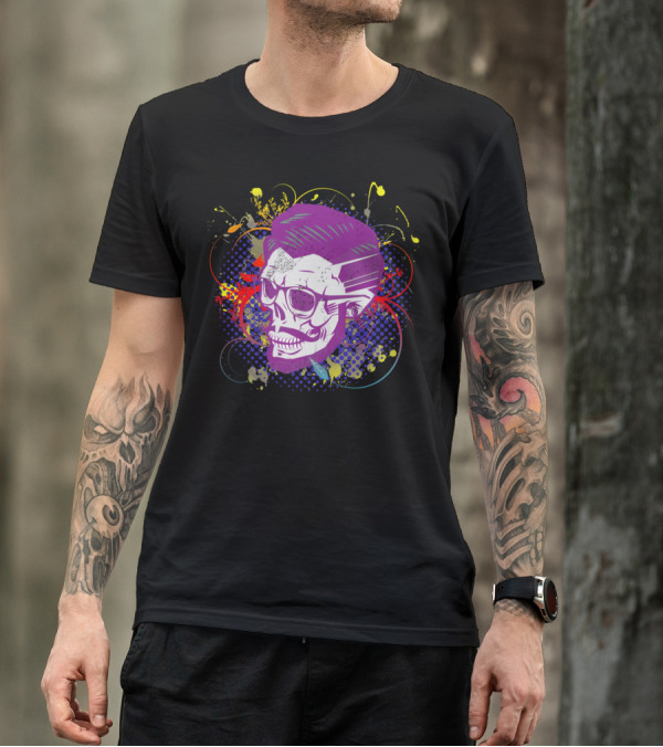 Hipster Skull Pal With Vibrant Pop Art Style And Colorful Splash Elements T-Shirt