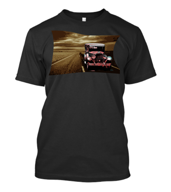 A Long Road Vintage Car On Endless Highway In Desert Scene T-Shirt