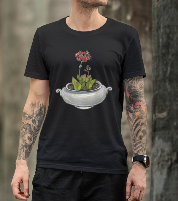 Flowering Succulents Pot With Red Blossoms T-Shirt