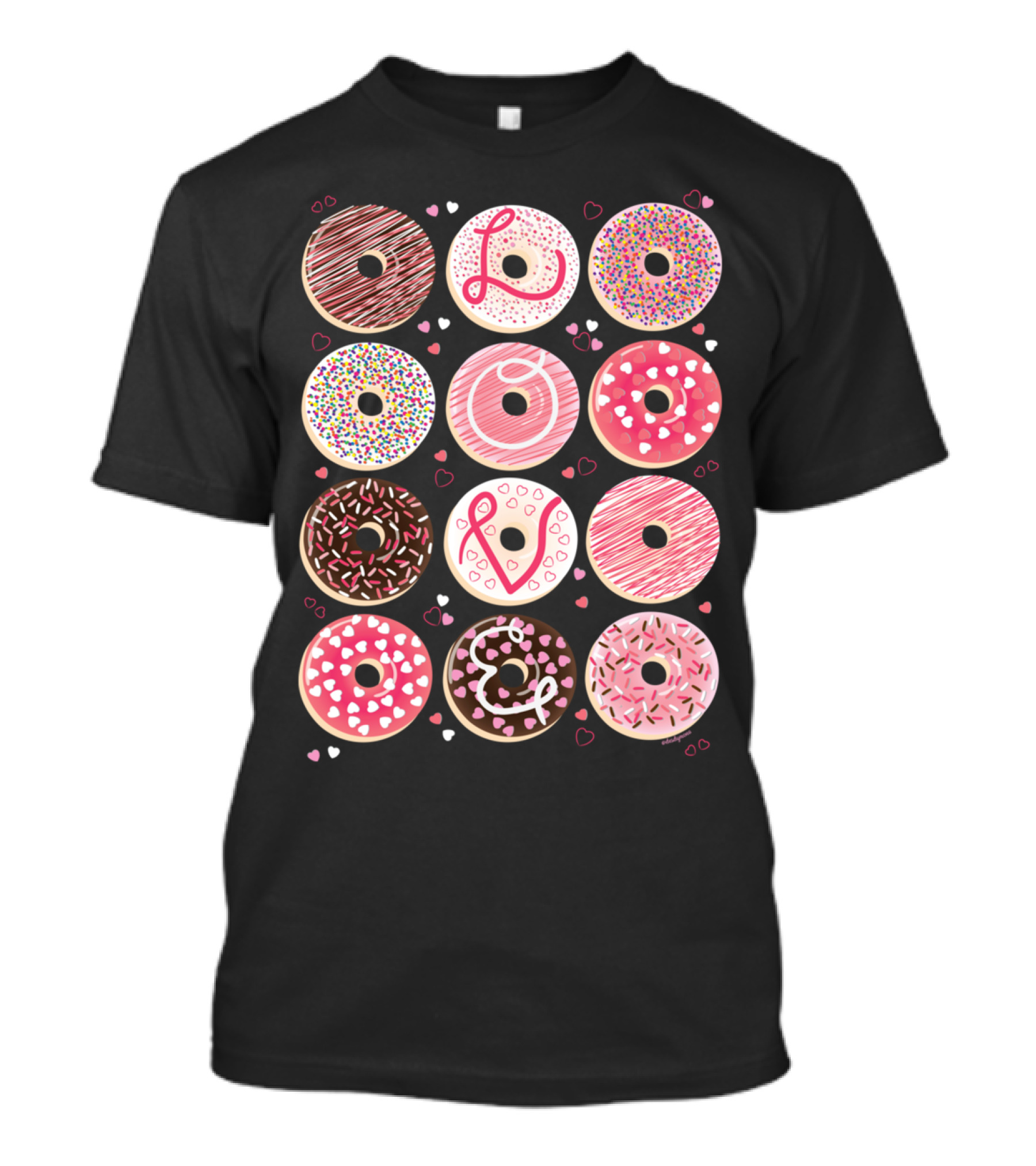 Love And Sprinkled Donuts With Hearts T-Shirt