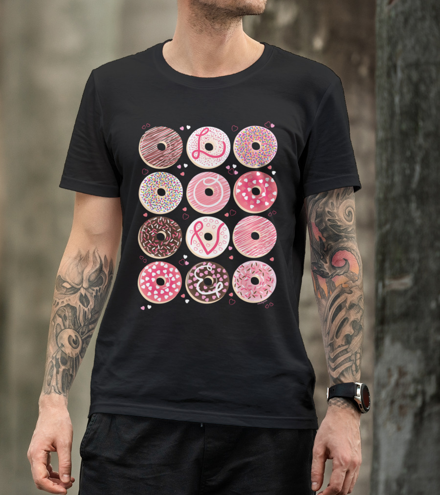 Love And Sprinkled Donuts With Hearts T-Shirt