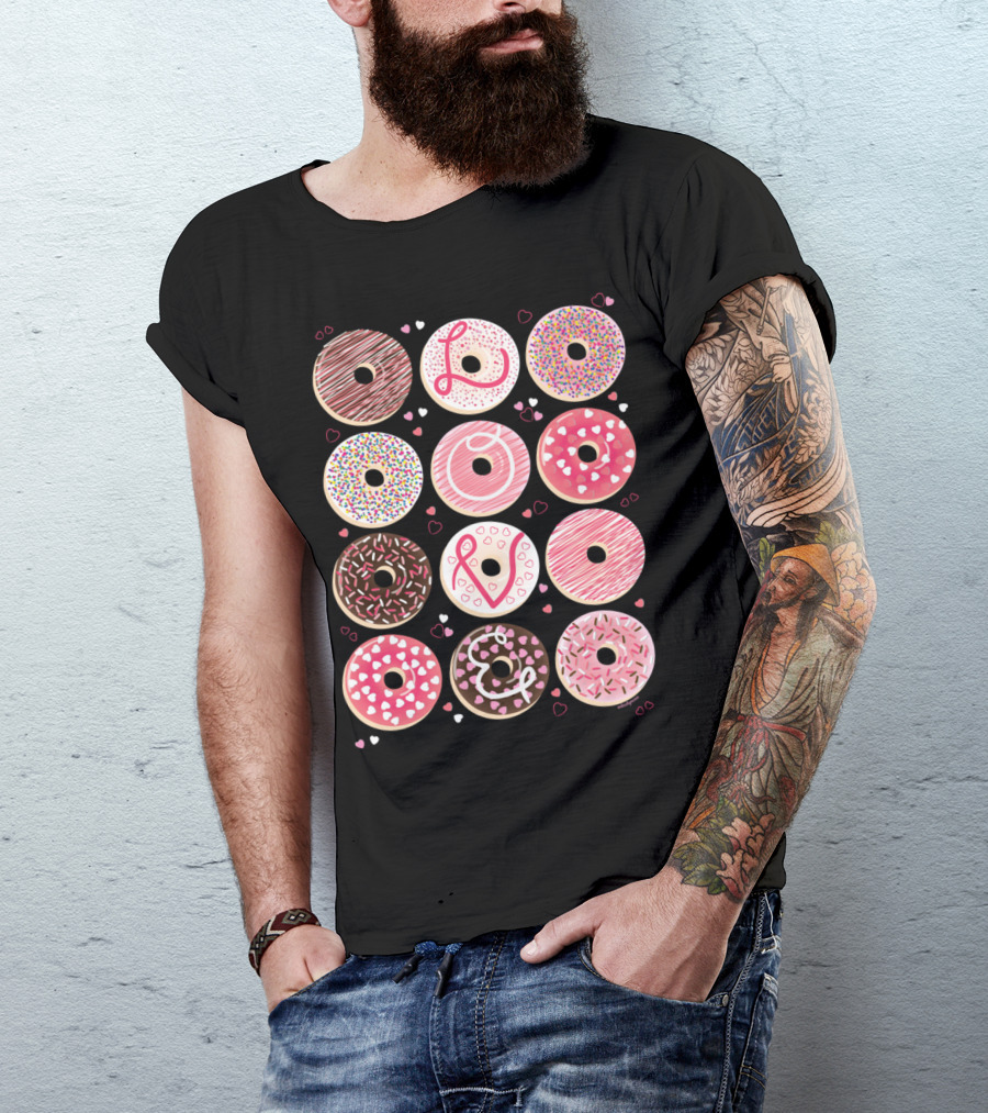 Love And Sprinkled Donuts With Hearts T-Shirt