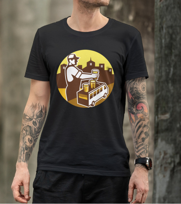 Bartender Beer Van City Circle Retro T-Shirt