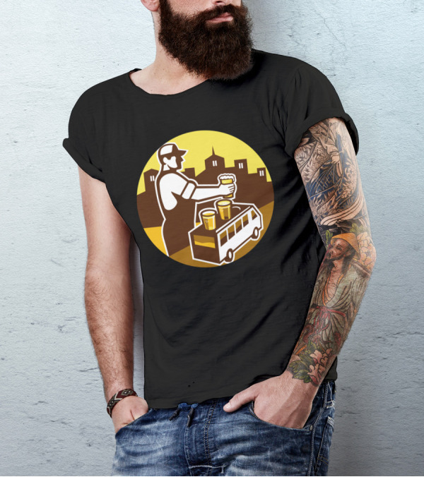 Bartender Beer Van City Circle Retro T-Shirt