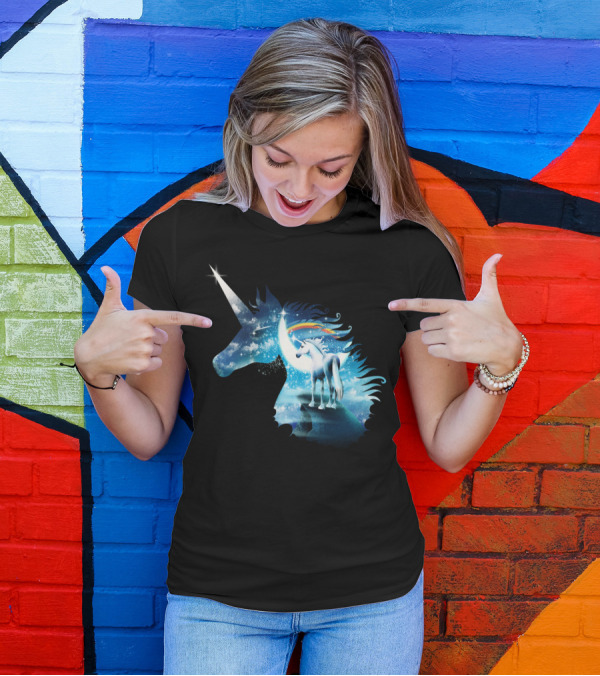 A Magical Moment Unicorn With Rainbow And Moonlit Sky T-Shirt