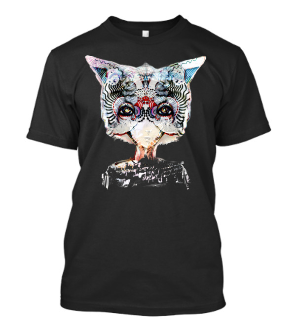 US AND THEM Psychedelic Cat Face With Colorful Patterns And Eyes T-Shirt