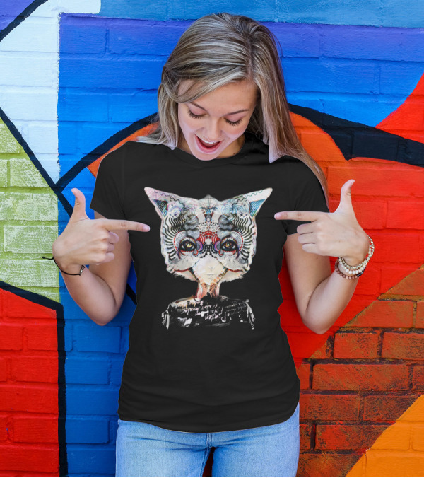 US AND THEM Psychedelic Cat Face With Colorful Patterns And Eyes T-Shirt