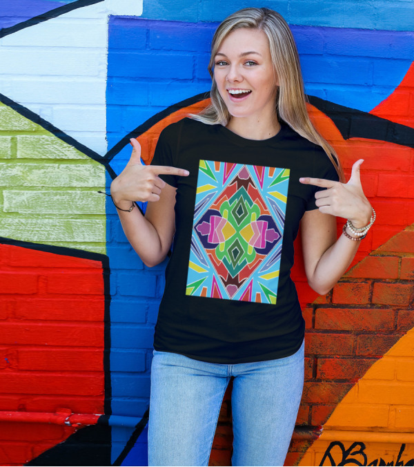 Rainbow Geometric Shield Pattern Block T-Shirt