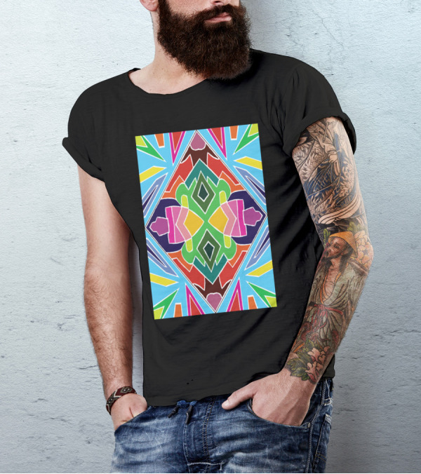 Rainbow Geometric Shield Pattern Block T-Shirt