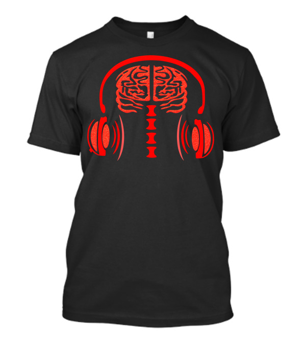 Blood Red Brain With Headphones Listening To Music T-Shirt