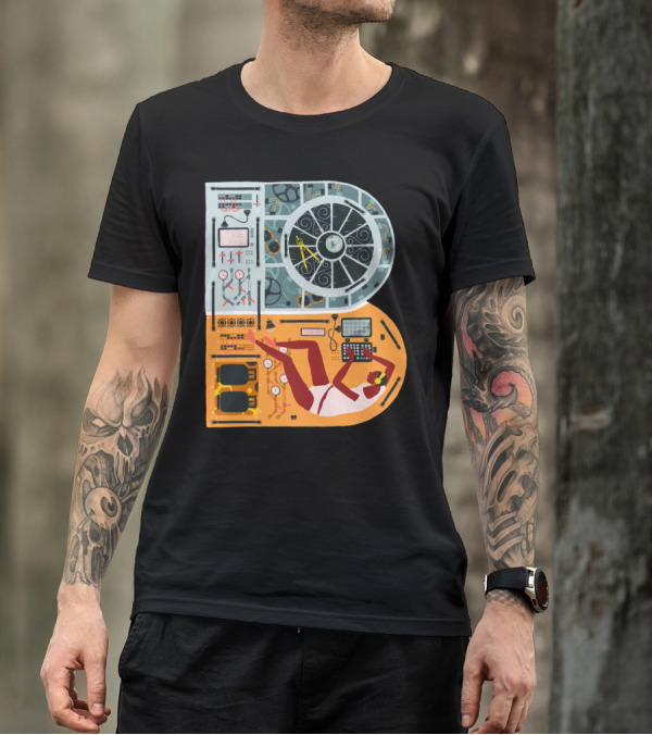 Navigation Control Panel With Astronaut In Spaceship Cockpit T-Shirt