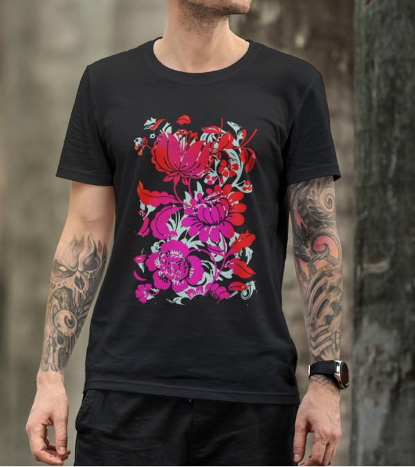 Flowers III Vibrant Floral Art Nouveau Blossoms T-Shirt