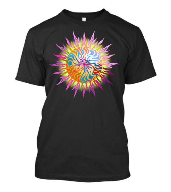 Rainbow Sunburst Psychedelic Waves Vibrant Solar Explosion T-Shirt