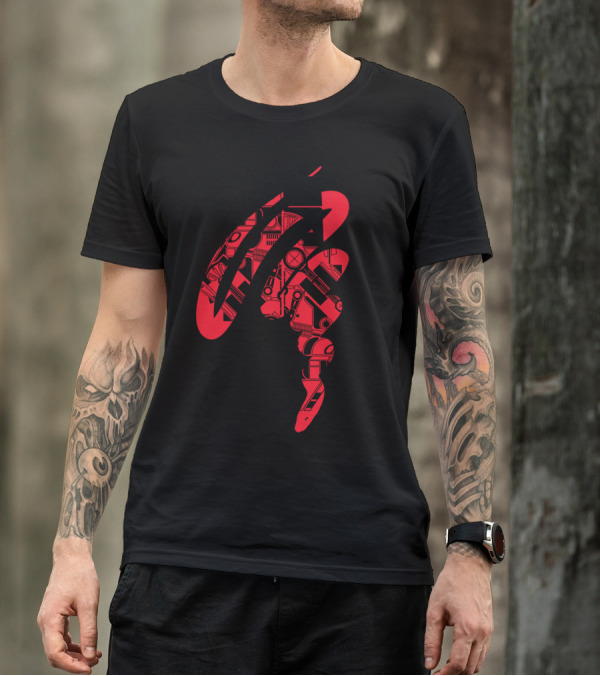 V8V Abstract Mechanical Design With Red And Black Elements T-Shirt