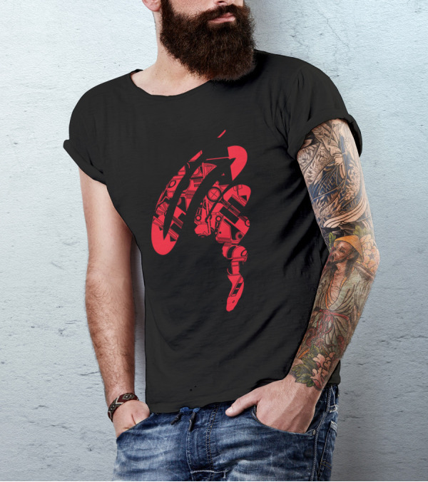 V8V Abstract Mechanical Design With Red And Black Elements T-Shirt