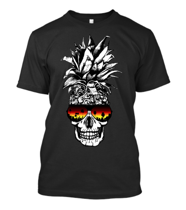 Pineapple Skull Sunglasses Tropical Sunset Vacay Or Die T-Shirt