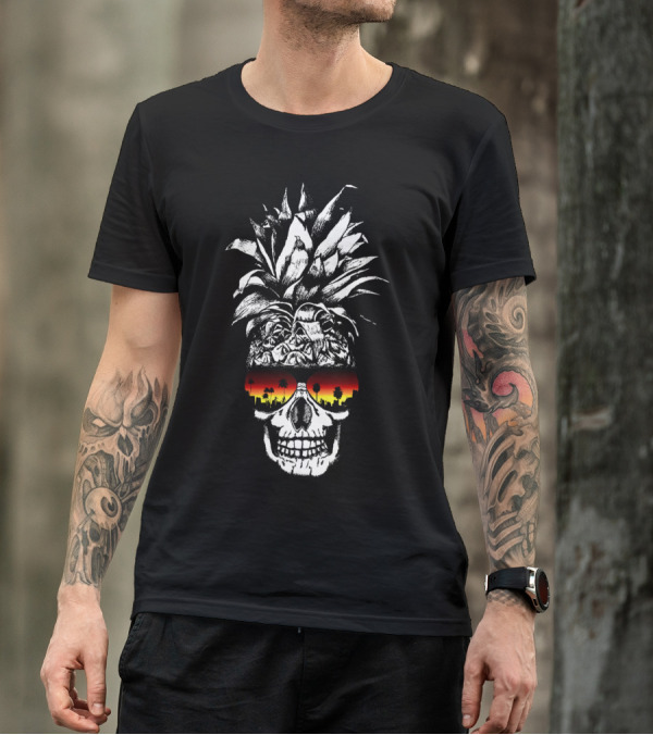 Pineapple Skull Sunglasses Tropical Sunset Vacay Or Die T-Shirt