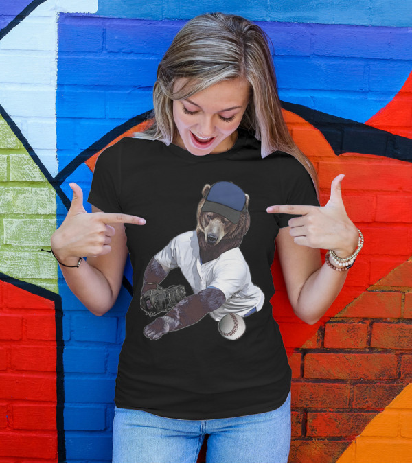 Bear In Baseball Cap Pitching A Baseball T-Shirt