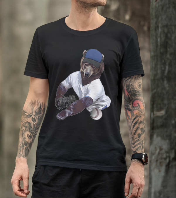 Bear In Baseball Cap Pitching A Baseball T-Shirt