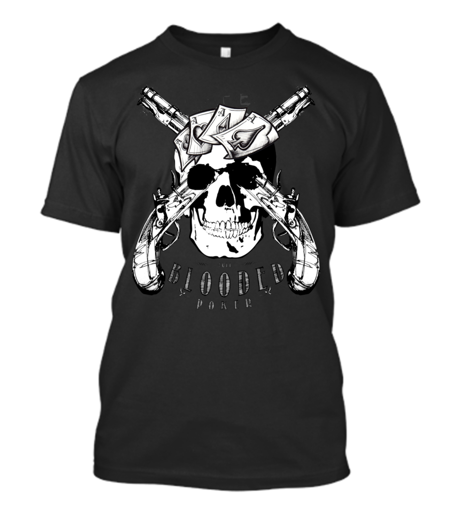 Skull With Crossed Pistols And Poker Cards Blooded Poker T-Shirt