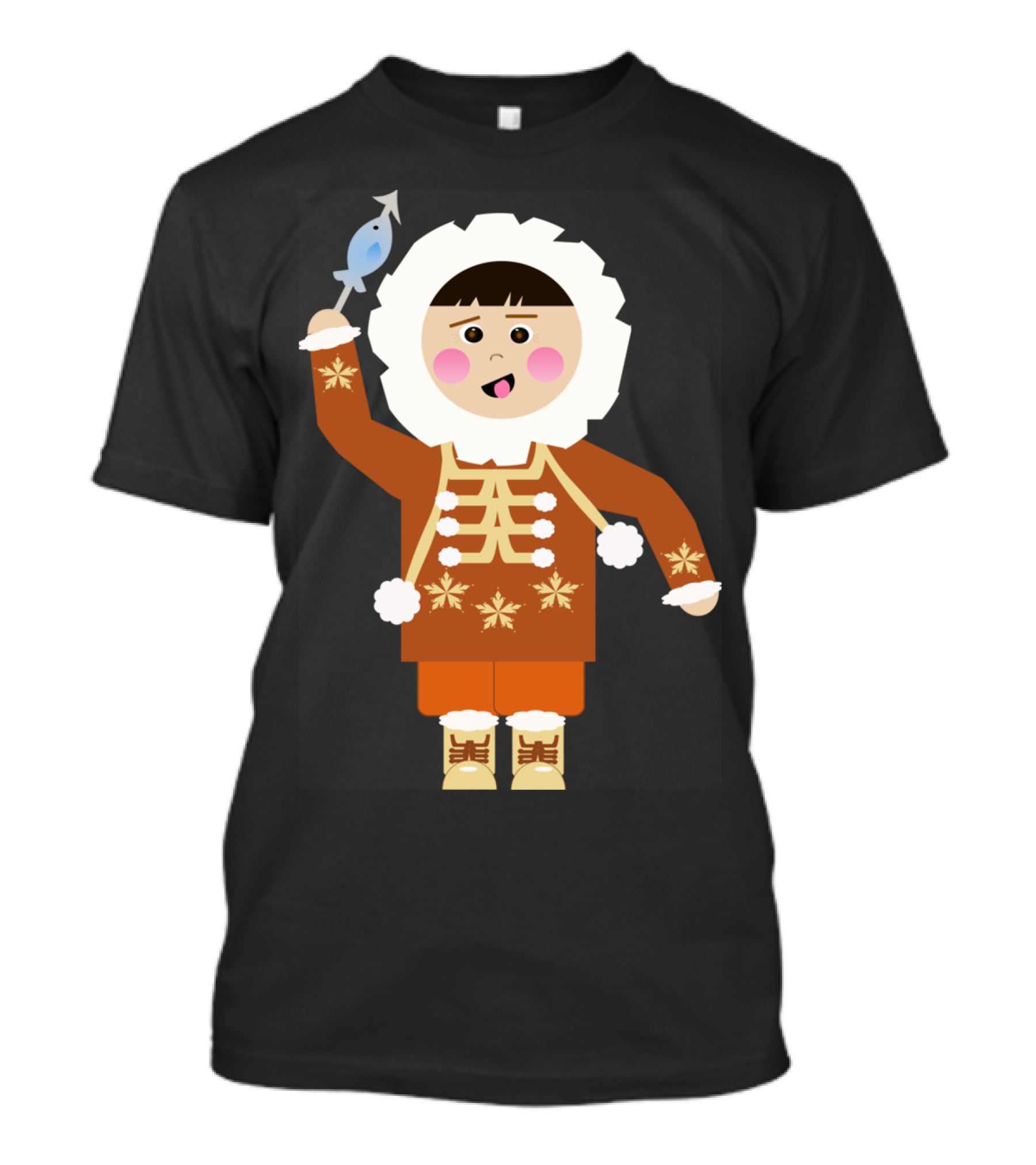 Eskimo Lescap Cute Character Holding Fish T-Shirt