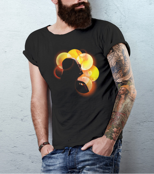 Vader TIE Fighter Silhouette With Bright Planetary Rings T-Shirt