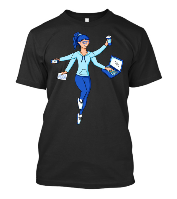 Super Freelance Multitasking Hero With Laptop Coffee Notebook And Phone T-Shirt