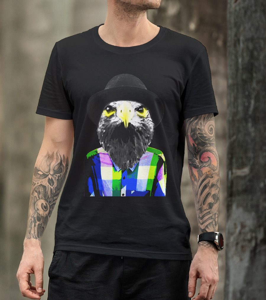 An American Eagle In Brooklyn With Hat And Plaid T-Shirt