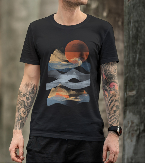 Descend Abstract Landscape With Mountains And Sun T-Shirt