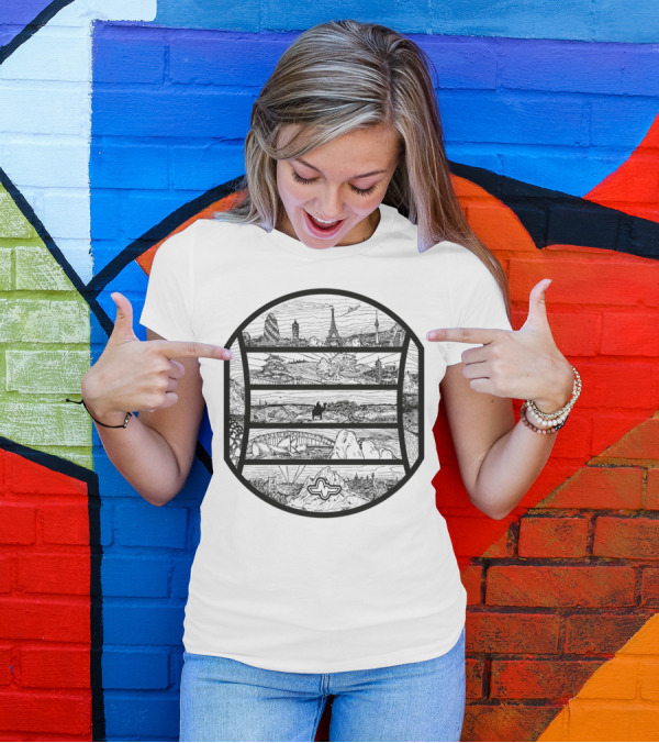 Continental Europe Iconic Landmarks Scenic Circular T-Shirt