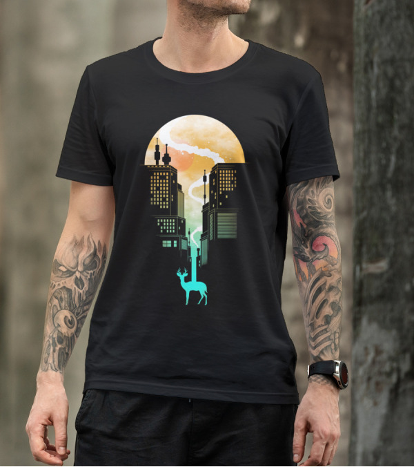 Need More Space Celestial Urban Deer Scene T-Shirt
