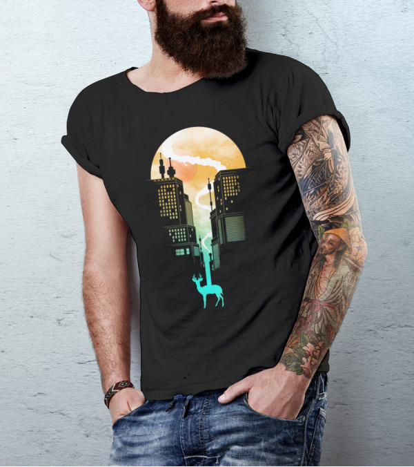 Need More Space Celestial Urban Deer Scene T-Shirt