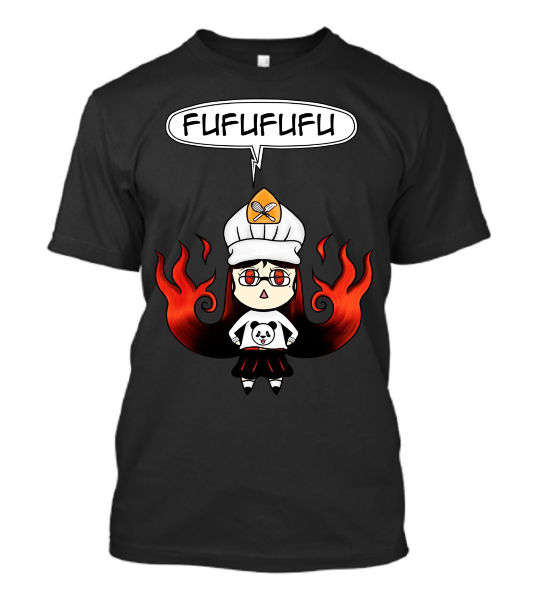 FUFUFUFU Super Kawaii Baker With Flame Hair And Panda T-Shirt