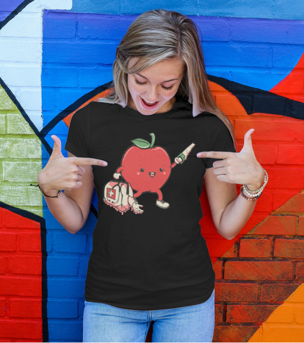 Evil Apple With Bloody Saw And Medical Bag T-Shirt