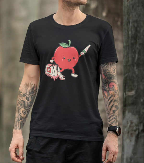 Evil Apple With Bloody Saw And Medical Bag T-Shirt