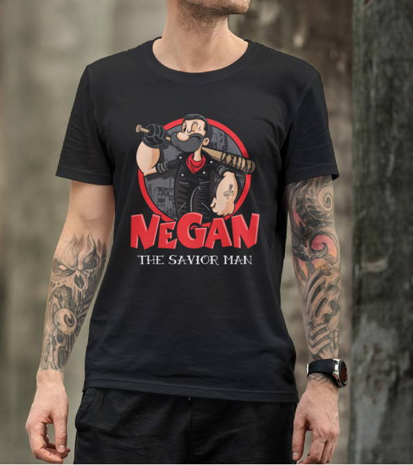 Negan The Savior Man Cartoon Character With Bat And Tattoo T-Shirt