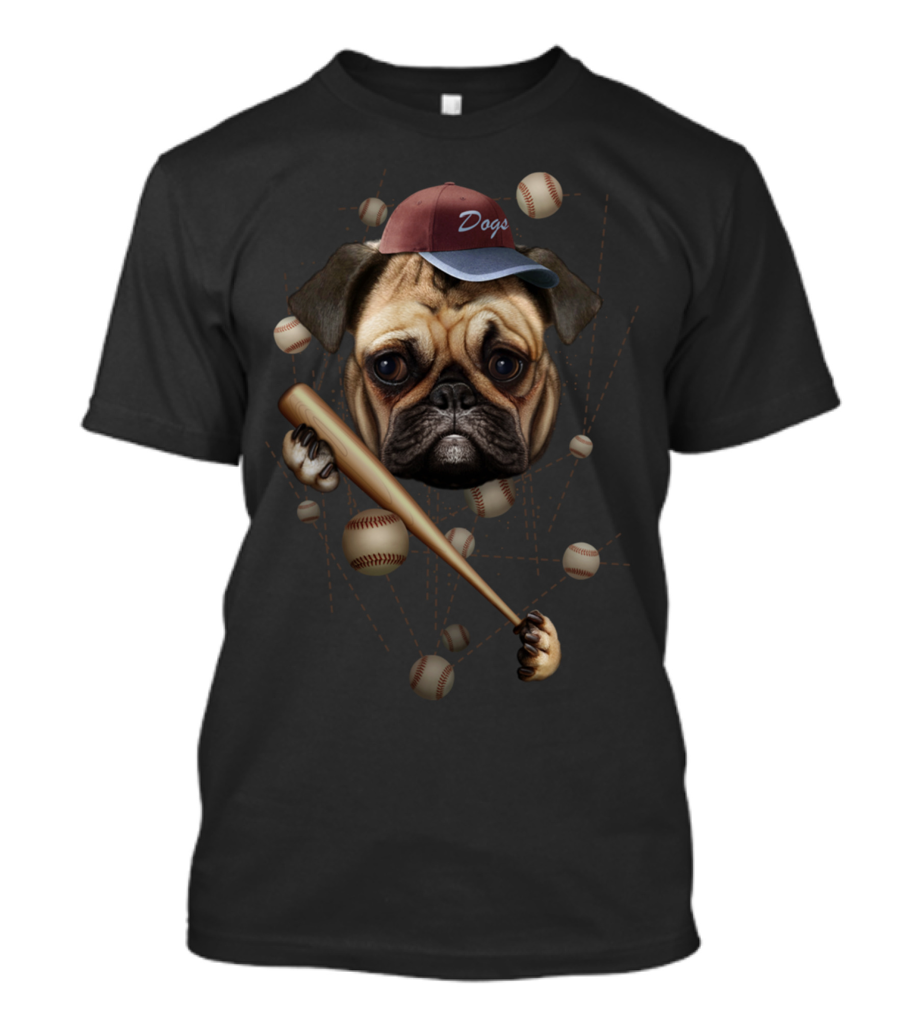 Baseball Dog With Cap And Bat Surrounded By Baseballs T-Shirt