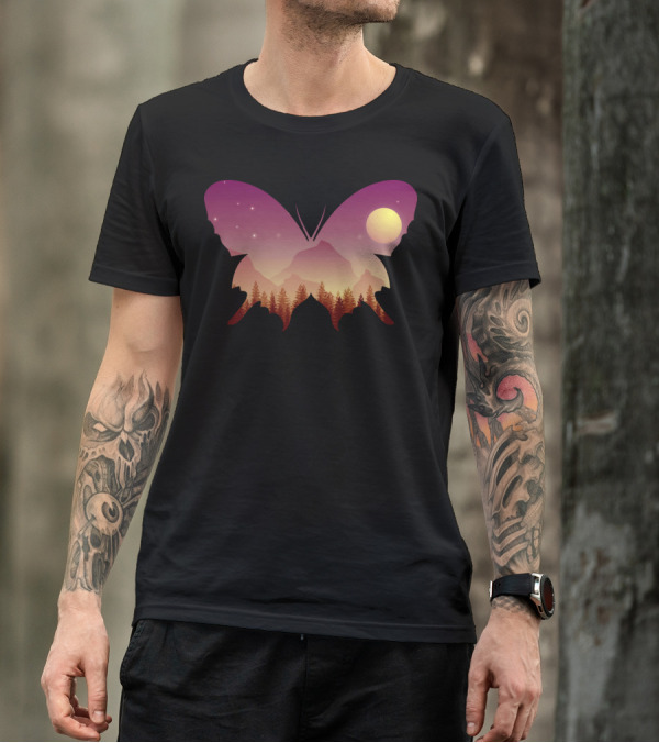Butterfly Forest Twilight Mountain T-Shirt